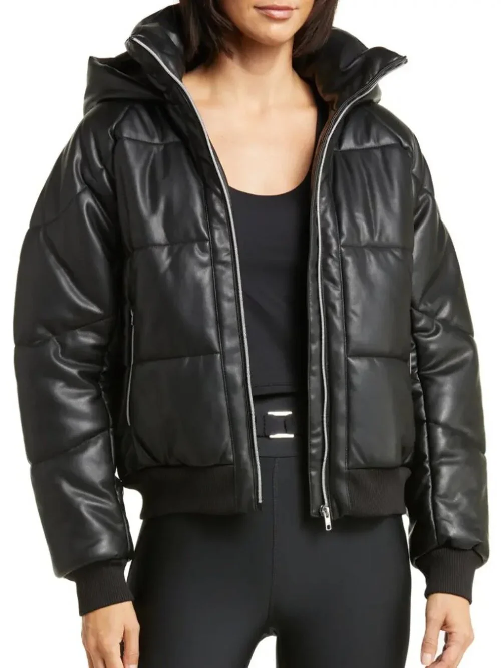 Alo Yoga Boss Faux Leather Black Puffer Coat Jacket